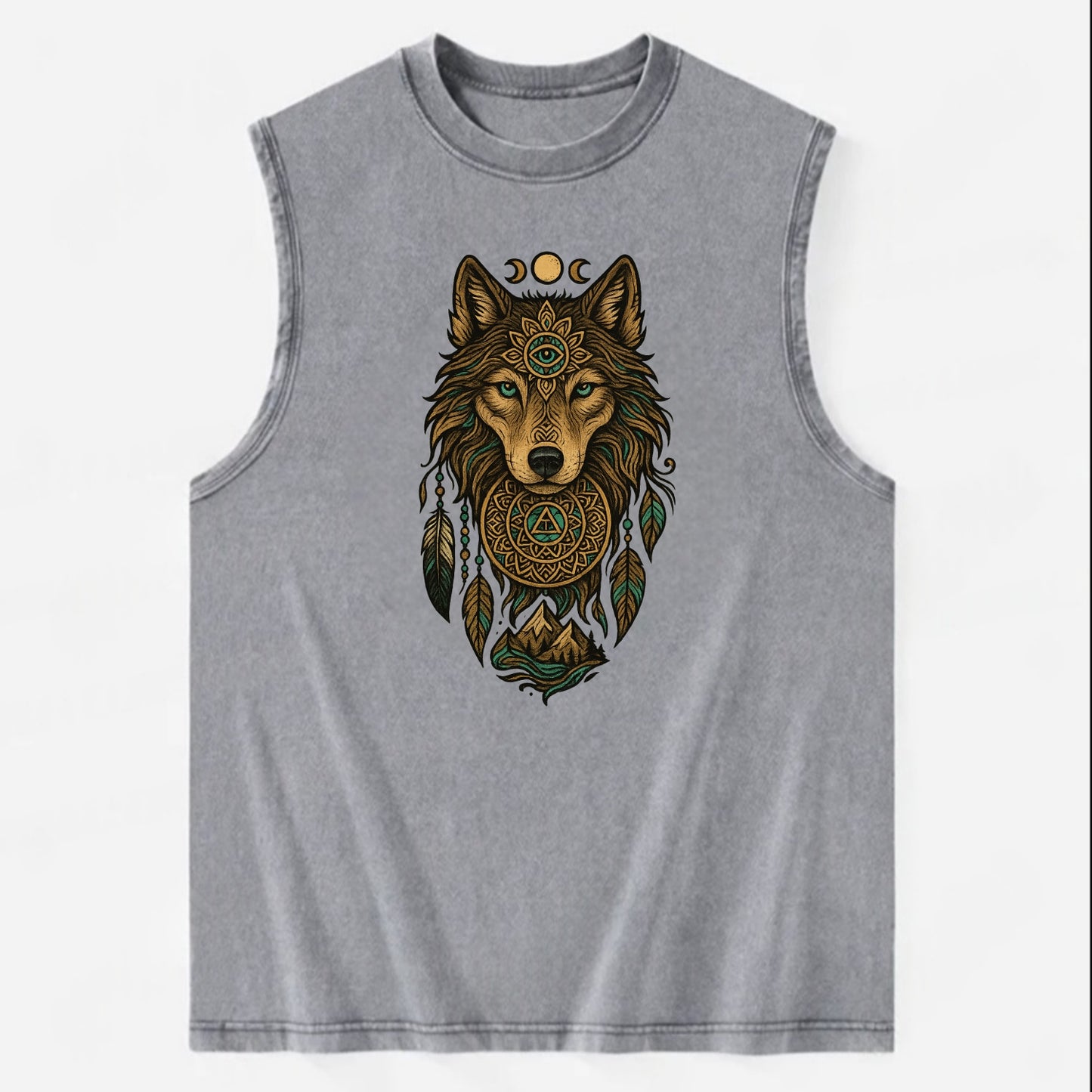 Tattoo Wolf Flash  - Vintage Washed Tank - Grey