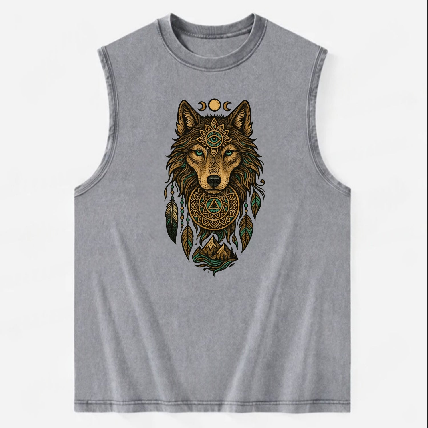 Tattoo Wolf Flash  - Vintage Washed Tank - Grey