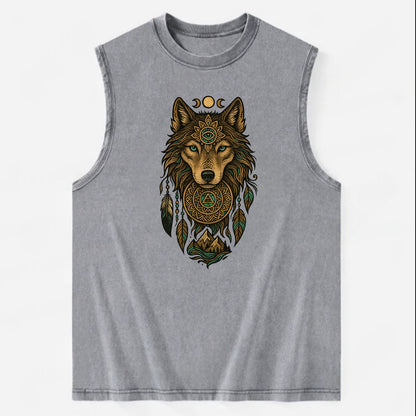 Tattoo Wolf Flash  - Vintage Washed Tank - Grey