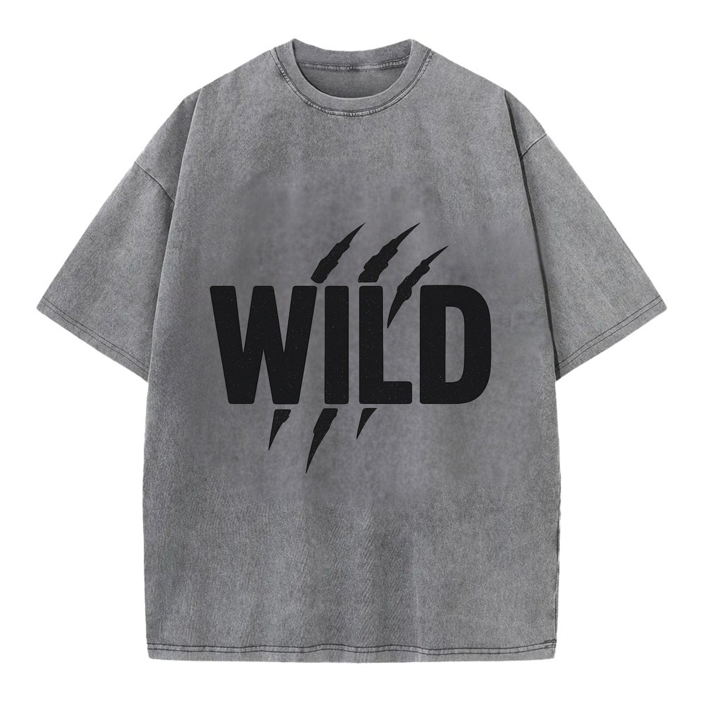 Bold typography design - "WILD" - untamed, natural, free - Vintage T-shirt - Grey