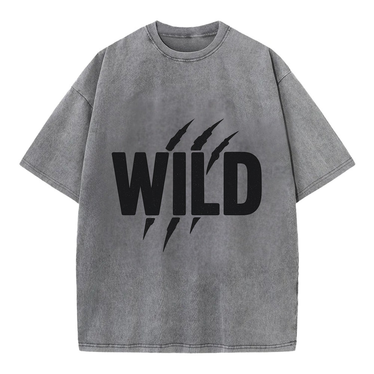 Bold typography design - "WILD" - untamed, natural, free - Vintage T-shirt - Grey