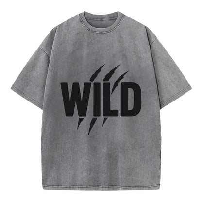 Bold typography design - "WILD" - untamed, natural, free - Vintage T-shirt - Grey