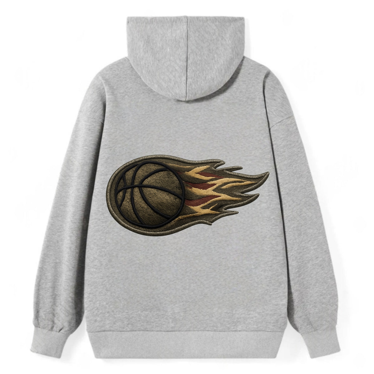 BASKETBALL FLAMING BALL - basketball with flames in orange and red , - Classic Pullover Hoodie - Grey