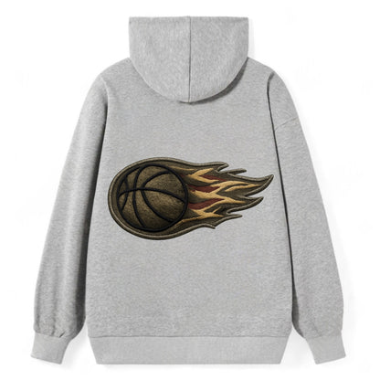 BASKETBALL FLAMING BALL - basketball with flames in orange and red , - Classic Pullover Hoodie - Grey