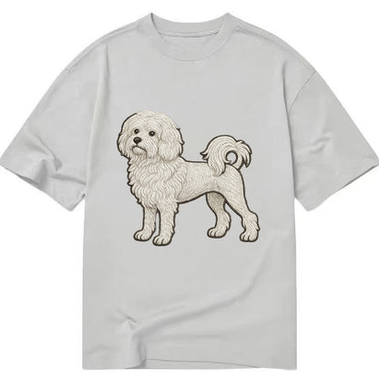 Löwchen - Little Lion Dog white embroidered pose - Classic T-shirt - Grey