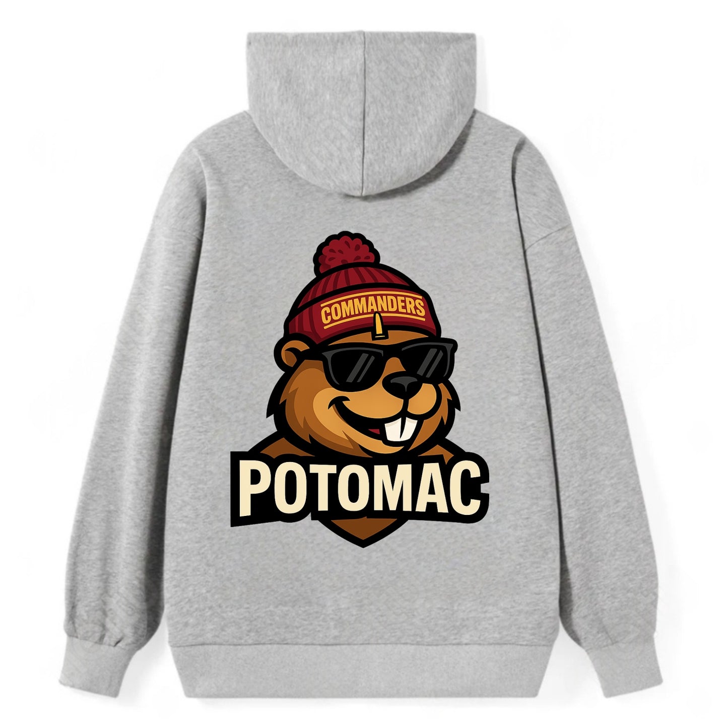 Potomac Beaver wearing Commanders beanie with monument patch and wayfarer - Classic Pullover Hoodie - Grey