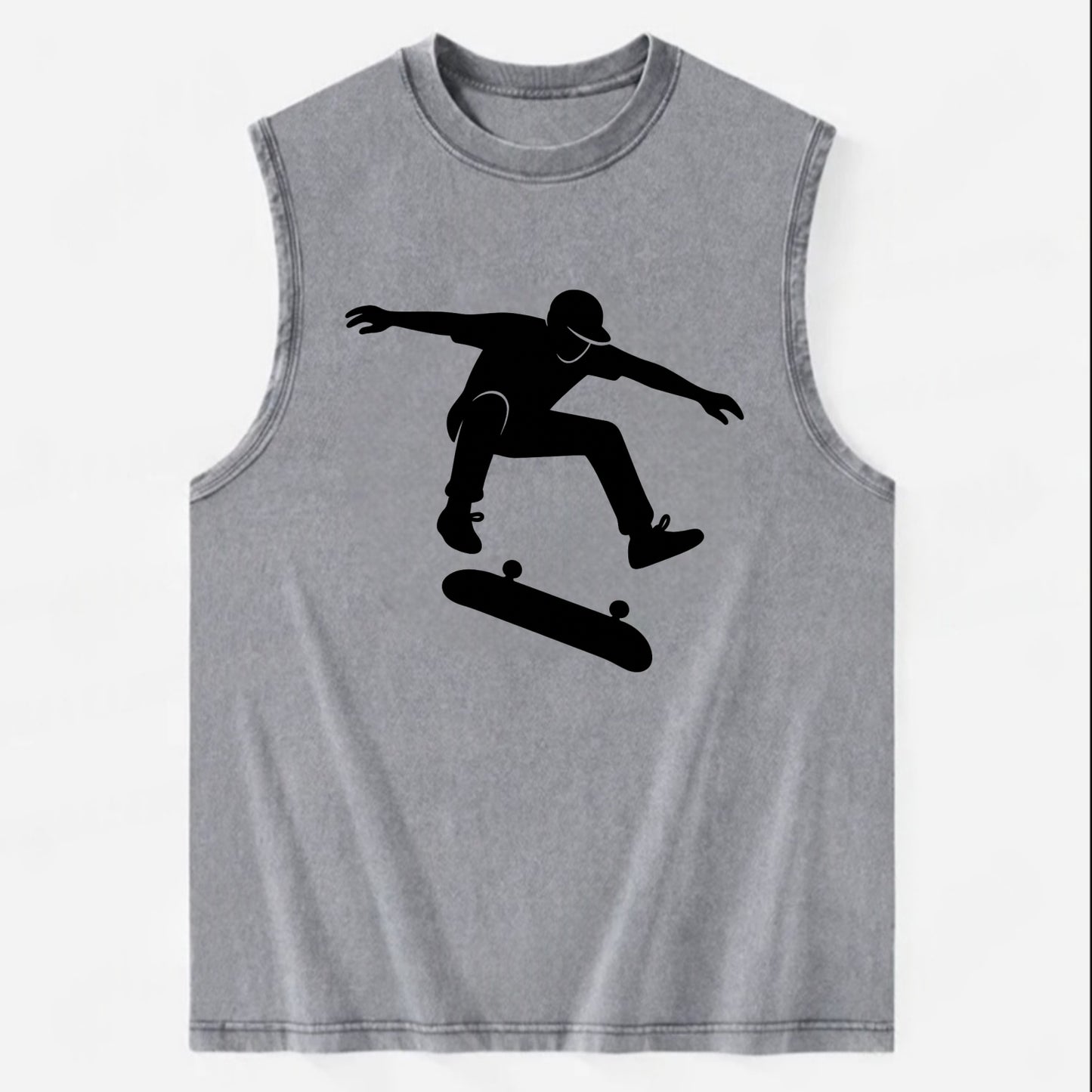 Skateboarder doing kickflip trick - Vintage Washed Tank - Grey