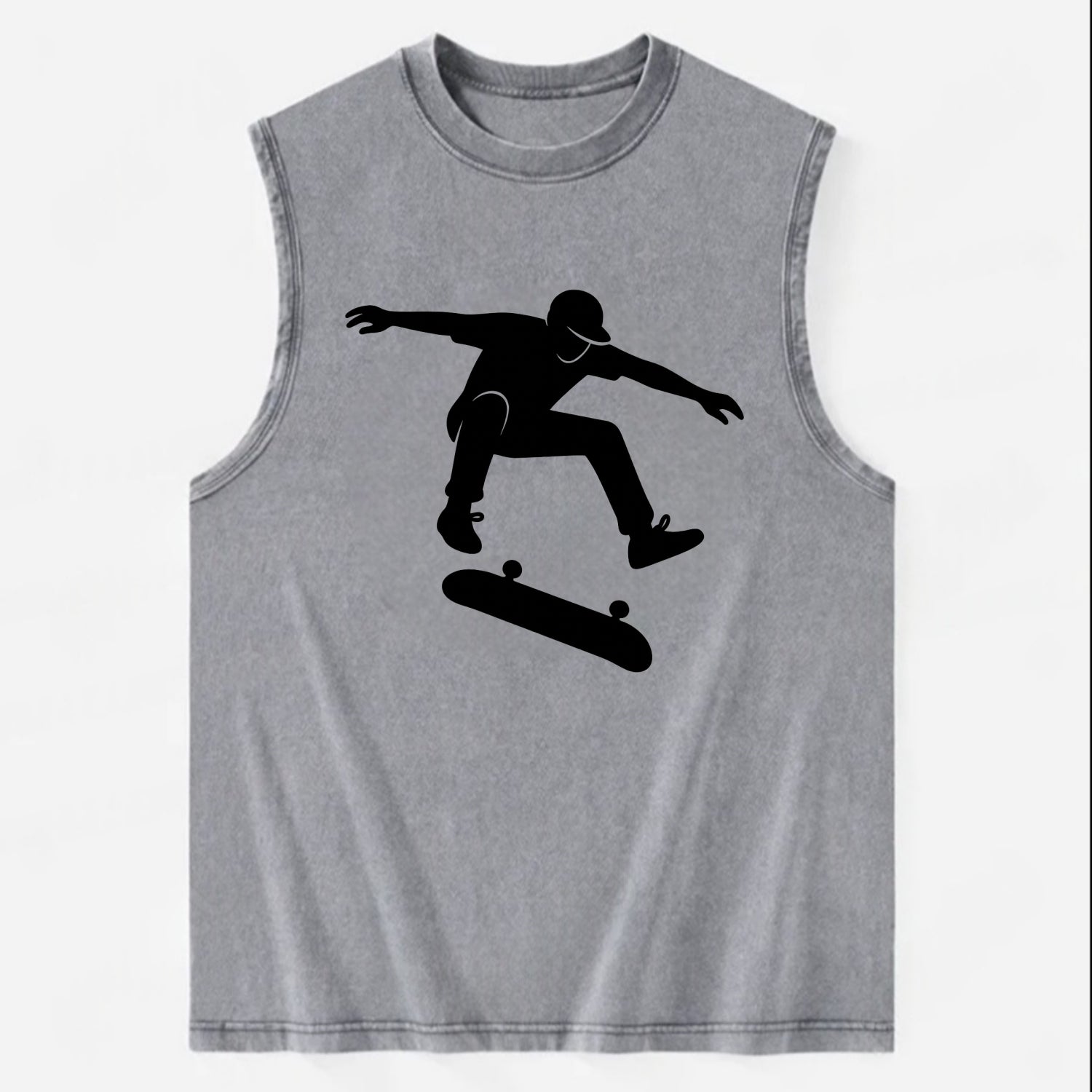 Skateboarder doing kickflip trick - Vintage Washed Tank - Grey