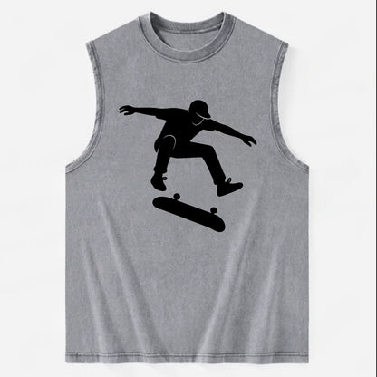Skateboarder doing kickflip trick - Vintage Washed Tank - Grey