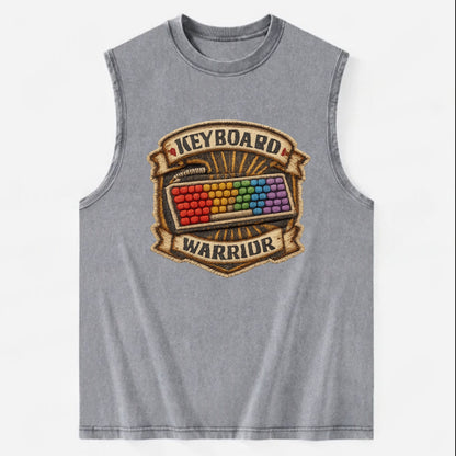 KEYBOARD WARRIOR - mechanical keyboard in RGB rainbow , PC master race - Vintage Washed Tank - Grey