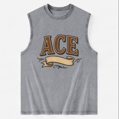 Bold typography design - "ACE" - expert, the best at something - Vintage Washed Tank - Grey