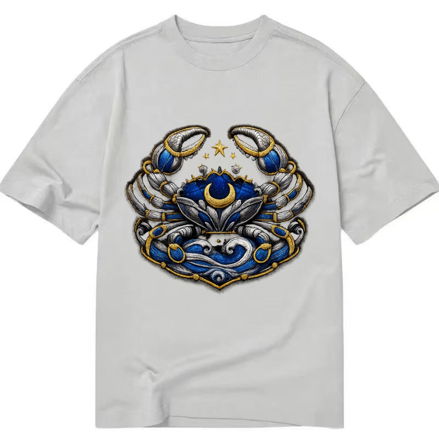CANCER CRAB - protective crab in silver and blue , water sign - Classic T-shirt - Grey