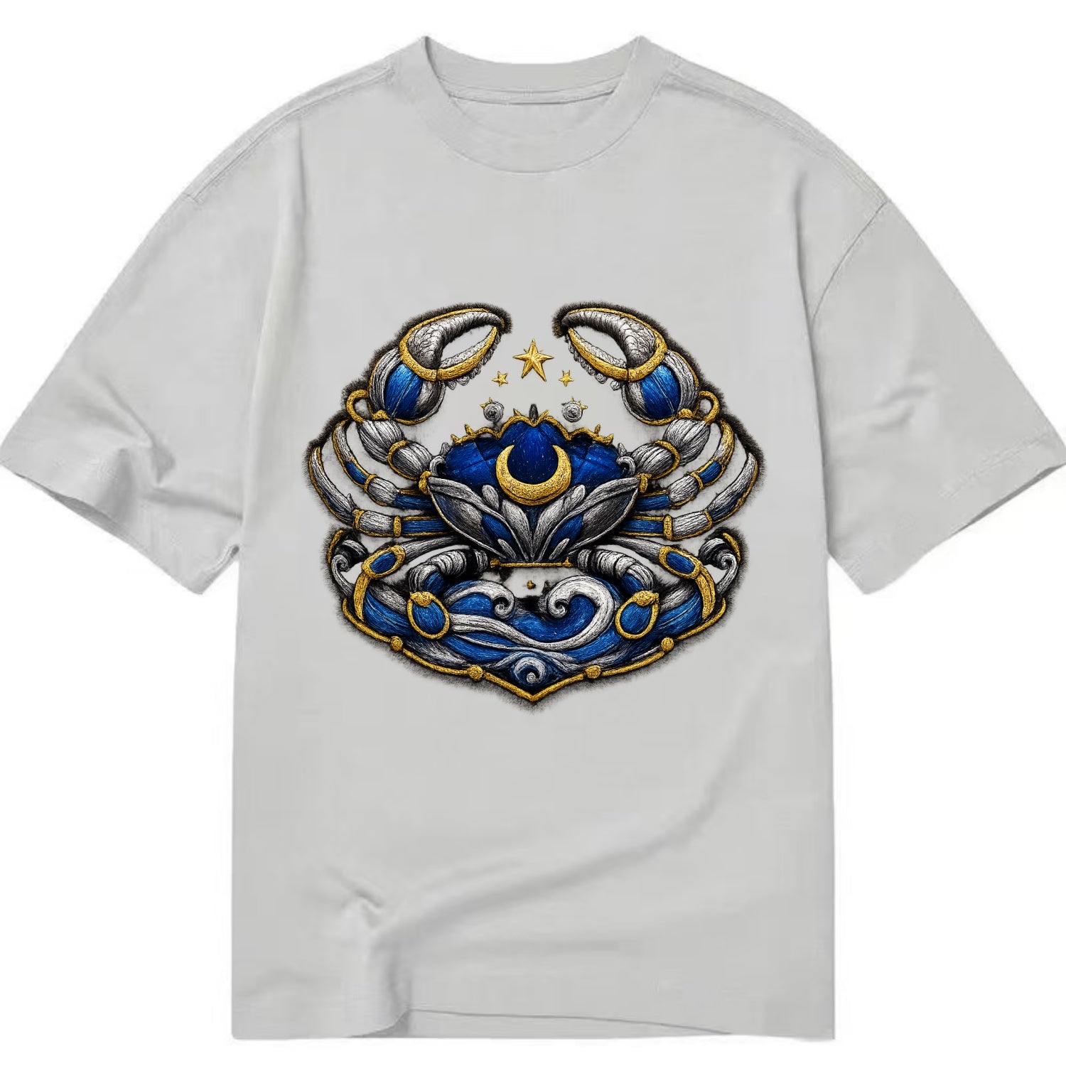 CANCER CRAB - protective crab in silver and blue , water sign - Classic T-shirt - Grey