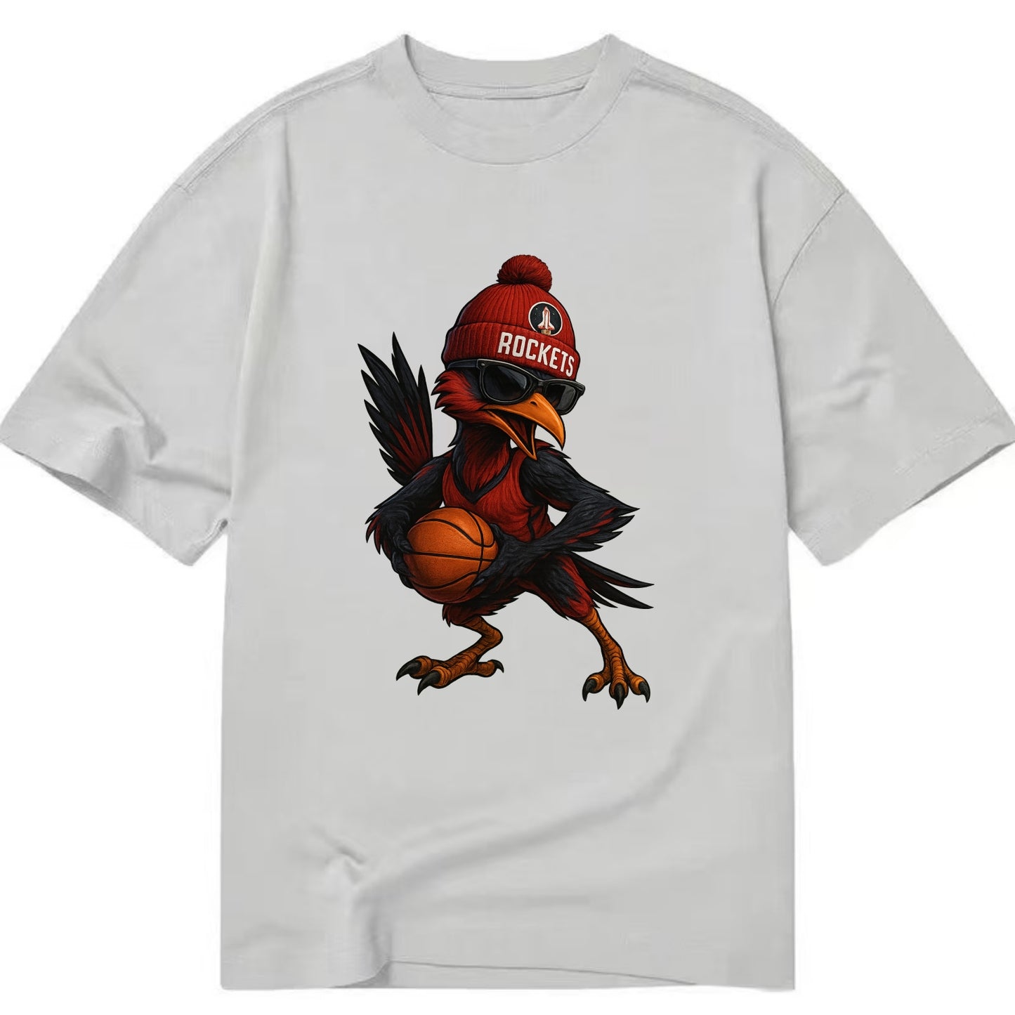 Houston Roadrunner wearing Rockets beanie with launch pad patch and wayfarer - Classic T-shirt - Grey