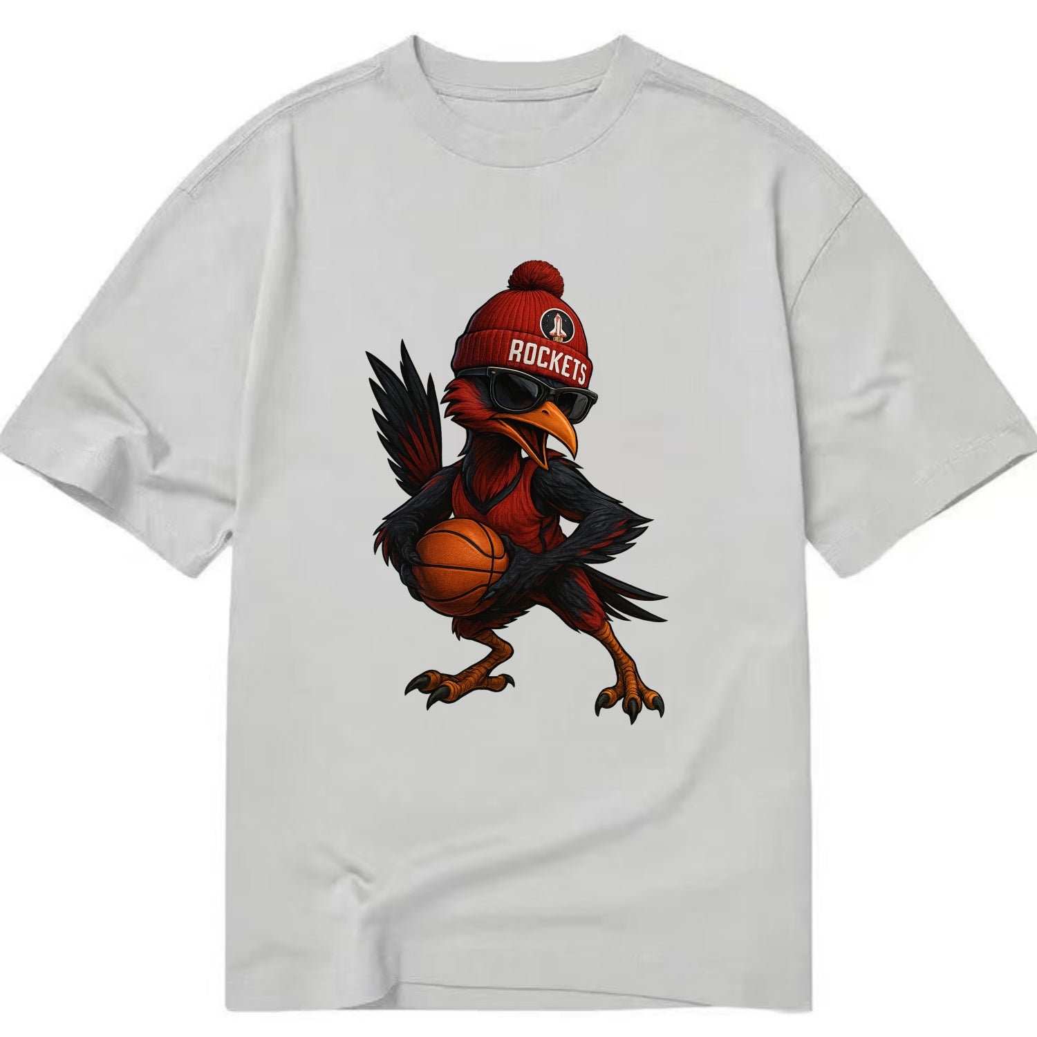 Houston Roadrunner wearing Rockets beanie with launch pad patch and wayfarer - Classic T-shirt - Grey