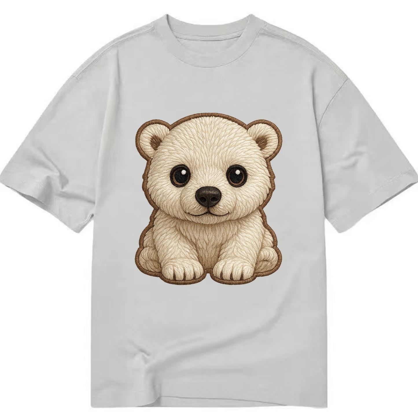 Baby Polar Bear Cub - white fluffy, black nose, dark curious eyes, front-facing, - Classic T-shirt - Grey