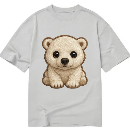 Baby Polar Bear Cub - white fluffy, black nose, dark curious eyes, front-facing, - Classic T-shirt - Grey