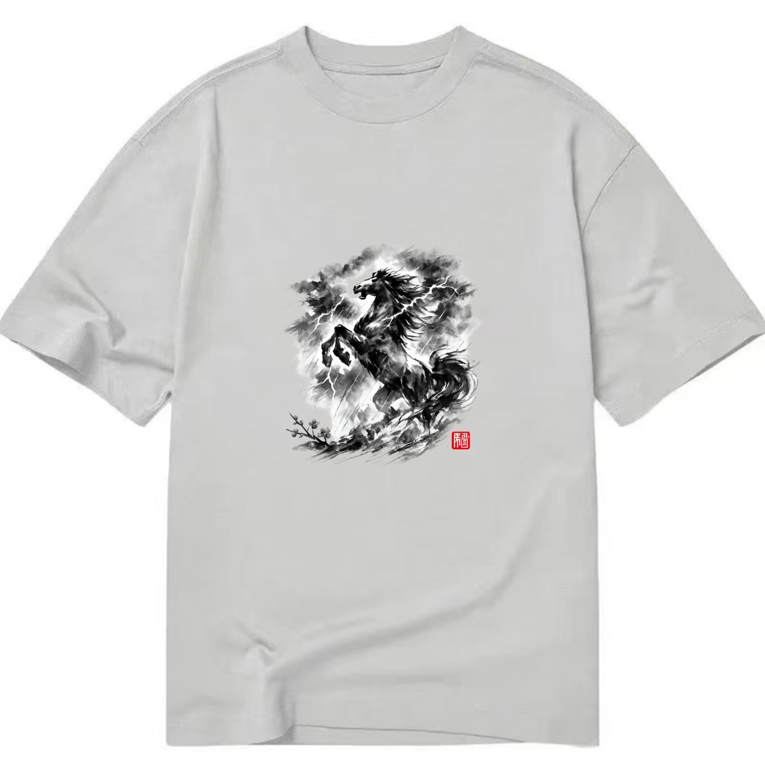 THUNDER HORSE | Storm horse with lightning elements | Dramatic storm clouds - Classic T-shirt - Grey