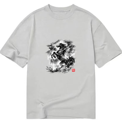 THUNDER HORSE | Storm horse with lightning elements | Dramatic storm clouds - Classic T-shirt - Grey