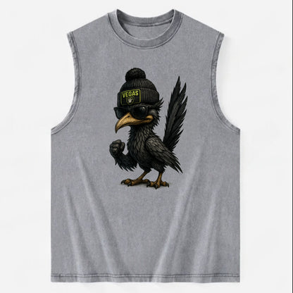 Vegas Roadrunner wearing Raiders beanie with neon patch and wayfarer - Vintage Washed Tank - Grey