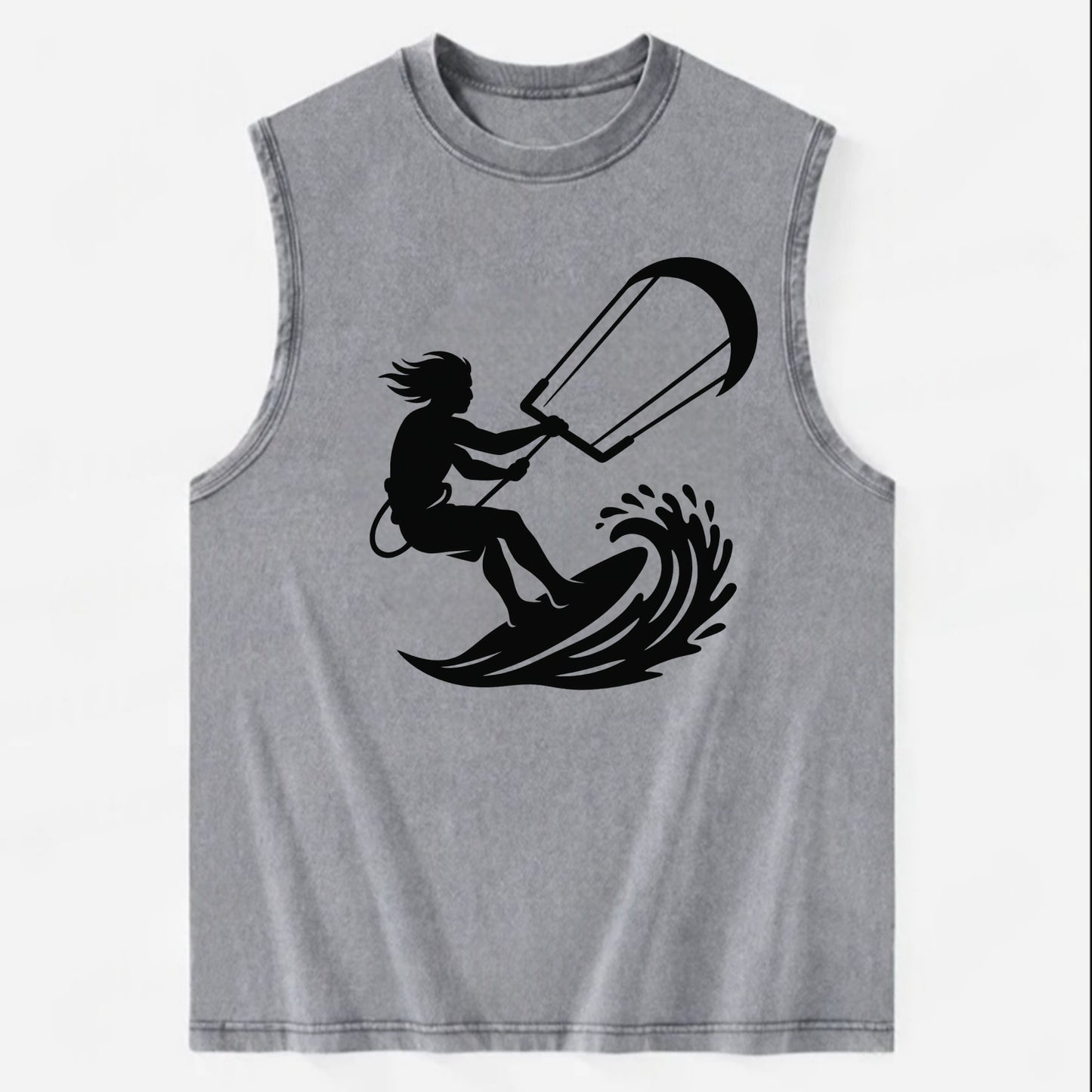 Kite surfer riding wave - Vintage Washed Tank - Grey