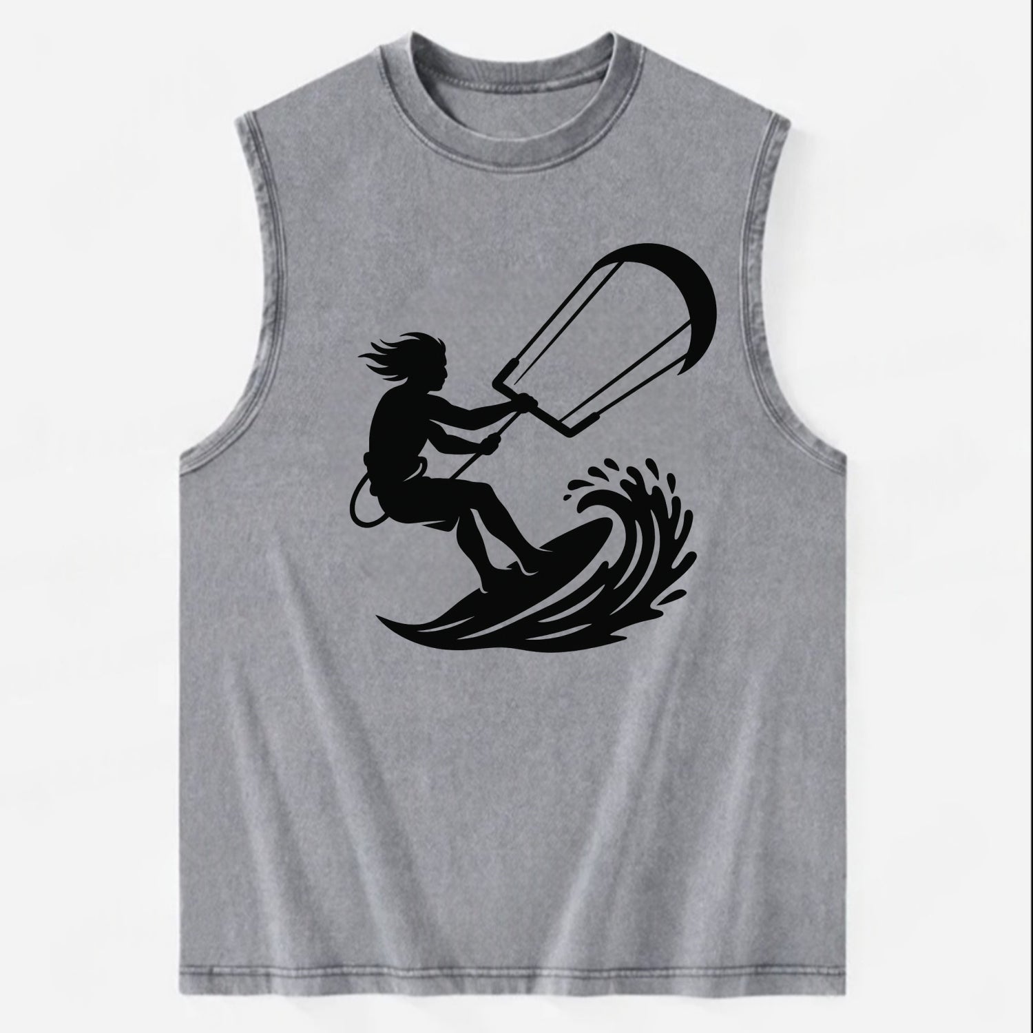 Kite surfer riding wave - Vintage Washed Tank - Grey