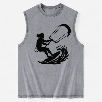 Kite surfer riding wave - Vintage Washed Tank - Grey