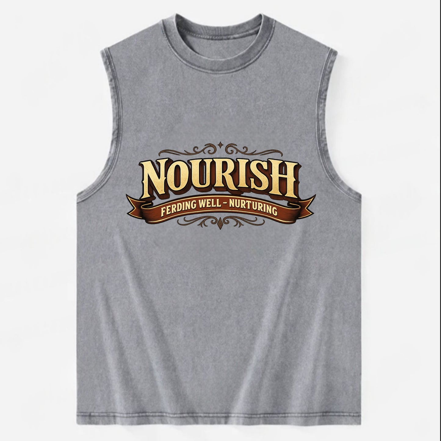 Bold typography design - "NOURISH" - feeding well, nurturing - Vintage Washed Tank - Grey