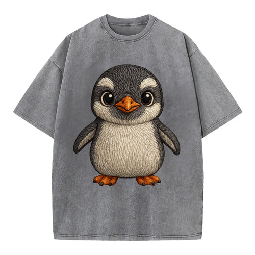 Baby Gentoo Penguin - orange beak, white cap, bright eyes, front-facing, energetic - Vintage T-shirt
