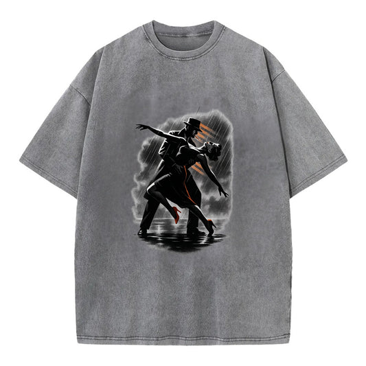 romantic dance pose with woman lifted in the air at lakeside - Vintage T-shirt - Grey