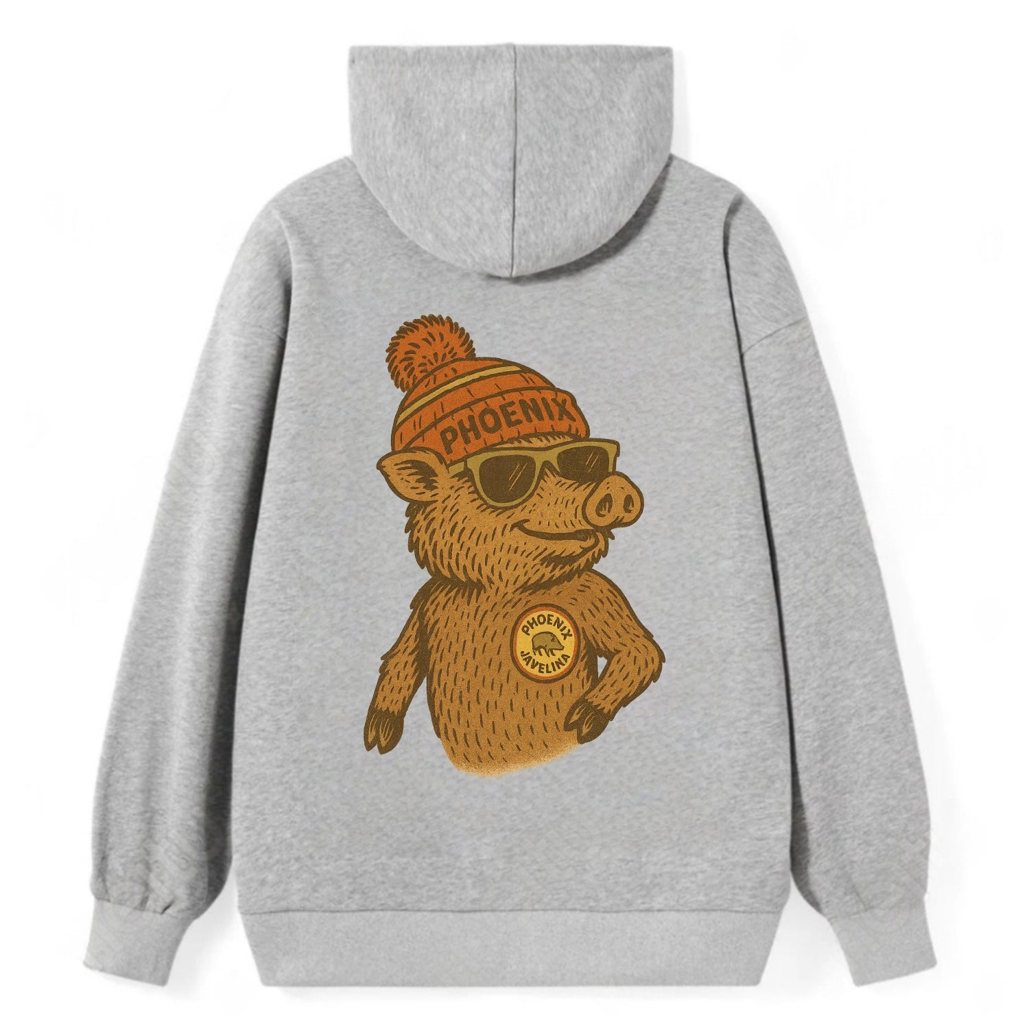 Phoenix Javelina wearing Phoenix beanie with pom pom and wayfarer - Classic Pullover Hoodie - Grey