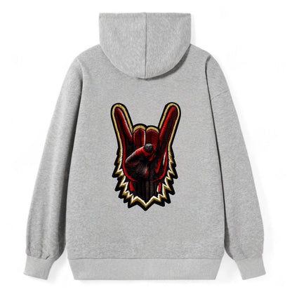 ROCK HAND HORNS - devil horns hand gesture in black and red , metal music - Classic Pullover Hoodie - Grey