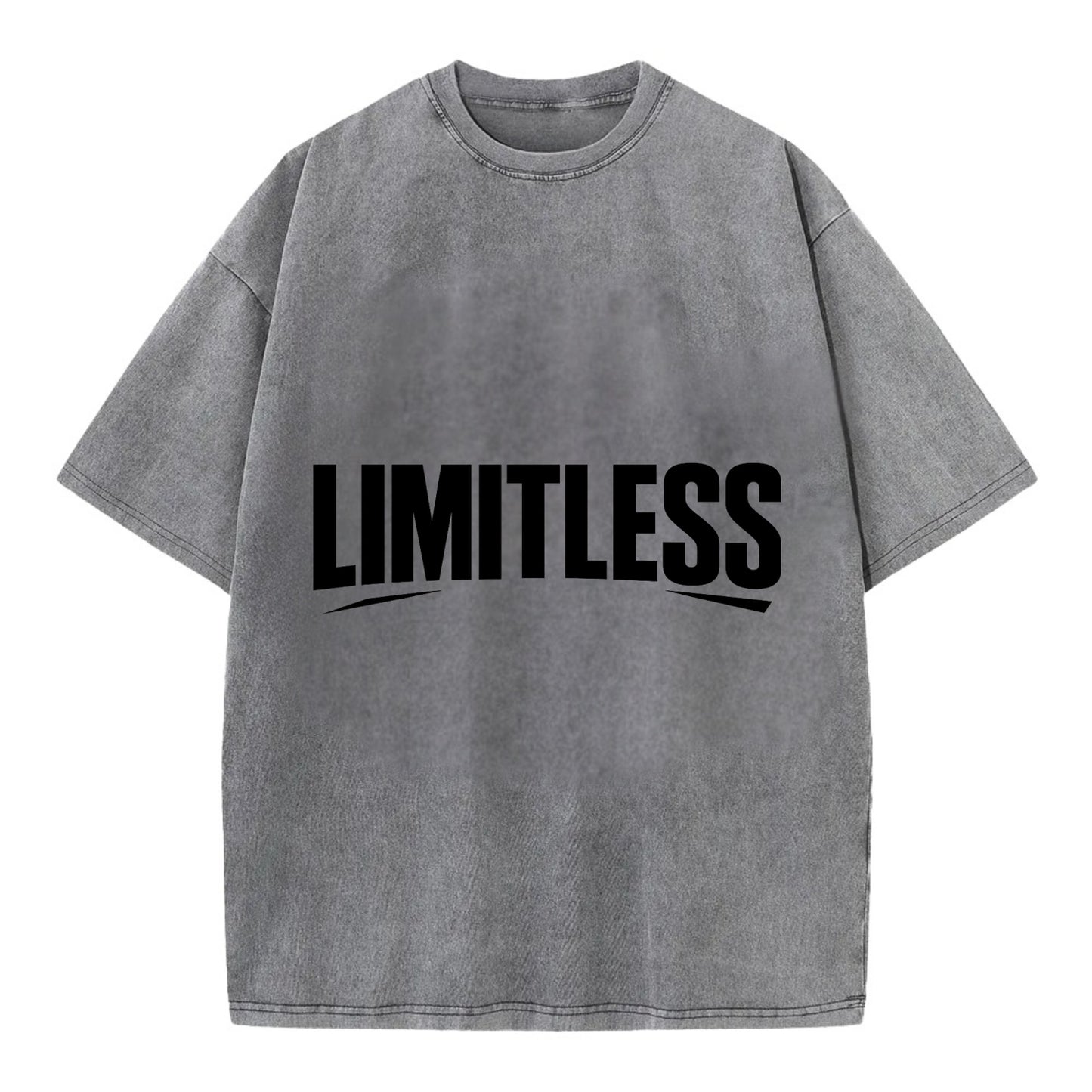 Bold typography design - "LIMITLESS" - no boundaries, infinite potential - Vintage T-shirt - Grey