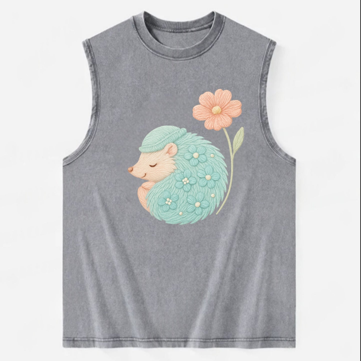 Aqua Hedgehog - Vintage Washed Tank - Grey