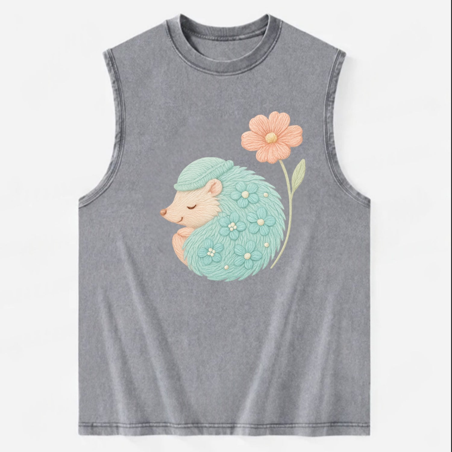 Aqua Hedgehog - Vintage Washed Tank - Grey
