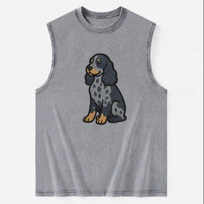 English Cocker Spaniel - Blue roan embroidered sitting pose - Vintage Washed Tank - Grey