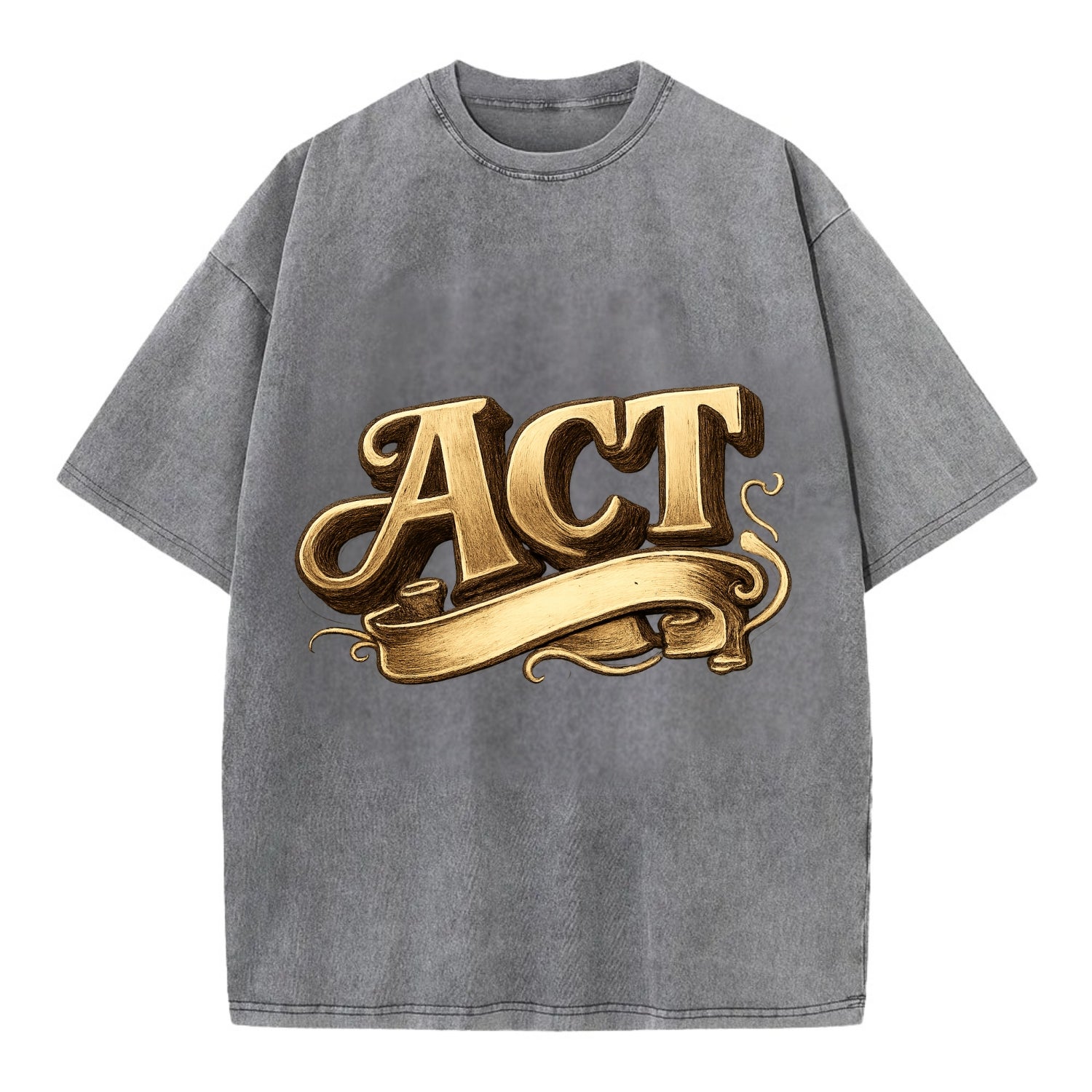 Bold typography design - "ACT" - take action, do something - Vintage T-shirt - Grey