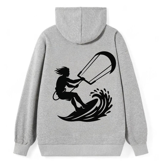 Kite surfer riding wave - Classic Pullover Hoodie - Grey