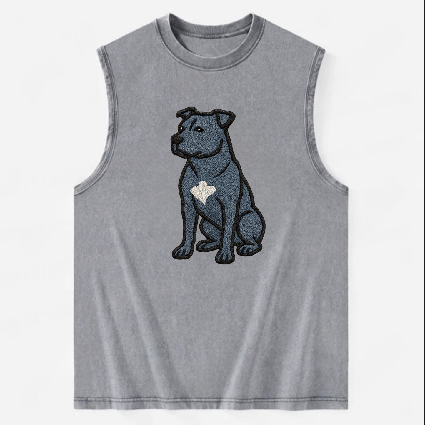 American Staffordshire Terrier - Blue embroidered design - Vintage Washed Tank - Grey