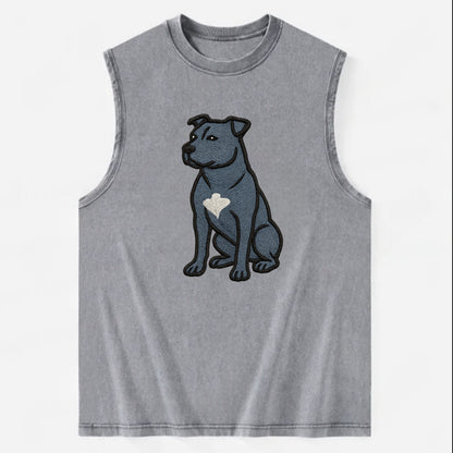American Staffordshire Terrier - Blue embroidered design - Vintage Washed Tank - Grey