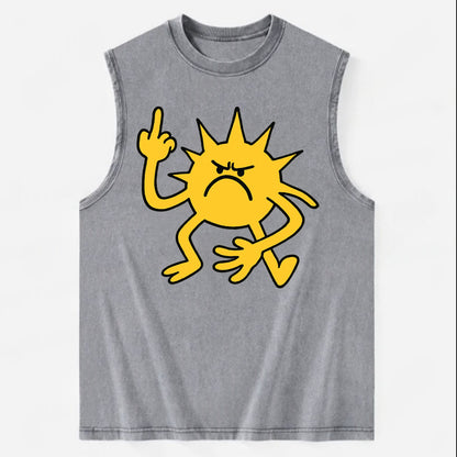 MORNINGS ARE PUNISHMENT | Grumpy sun with middle finger - Vintage Washed Tank - Grey