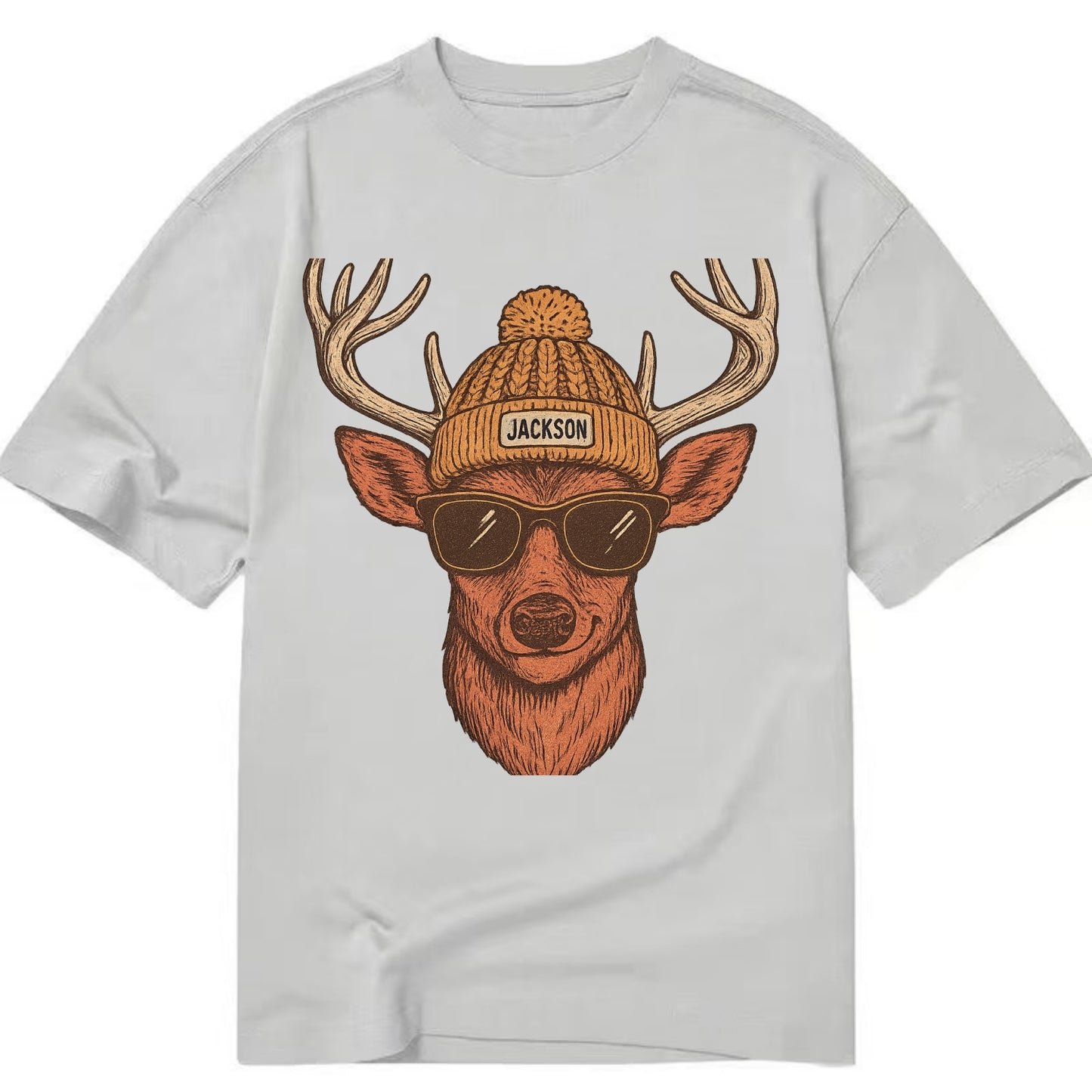 Mississippi White-tailed Deer wearing Jackson beanie with pom pom and wayfarer - Classic T-shirt - Grey