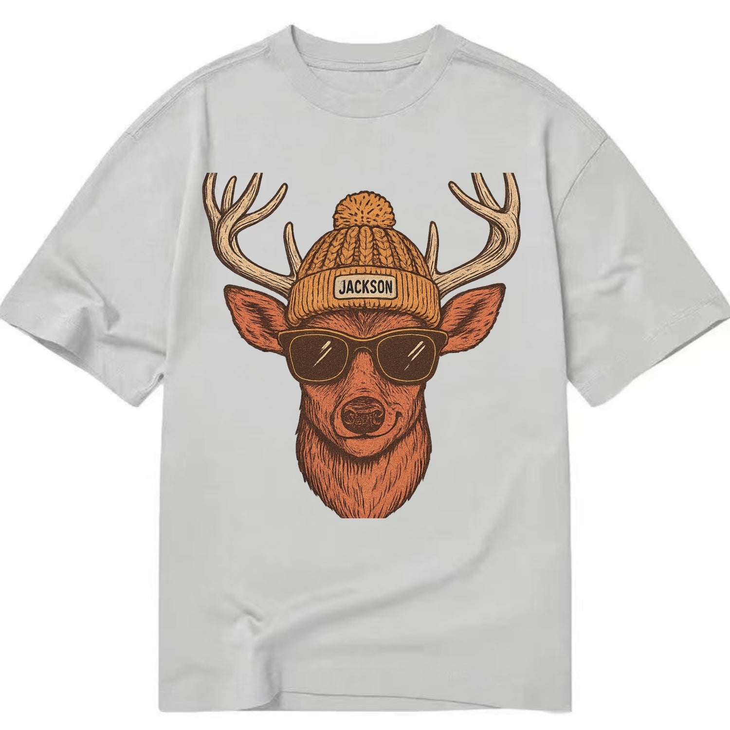 Mississippi White-tailed Deer wearing Jackson beanie with pom pom and wayfarer - Classic T-shirt - Grey