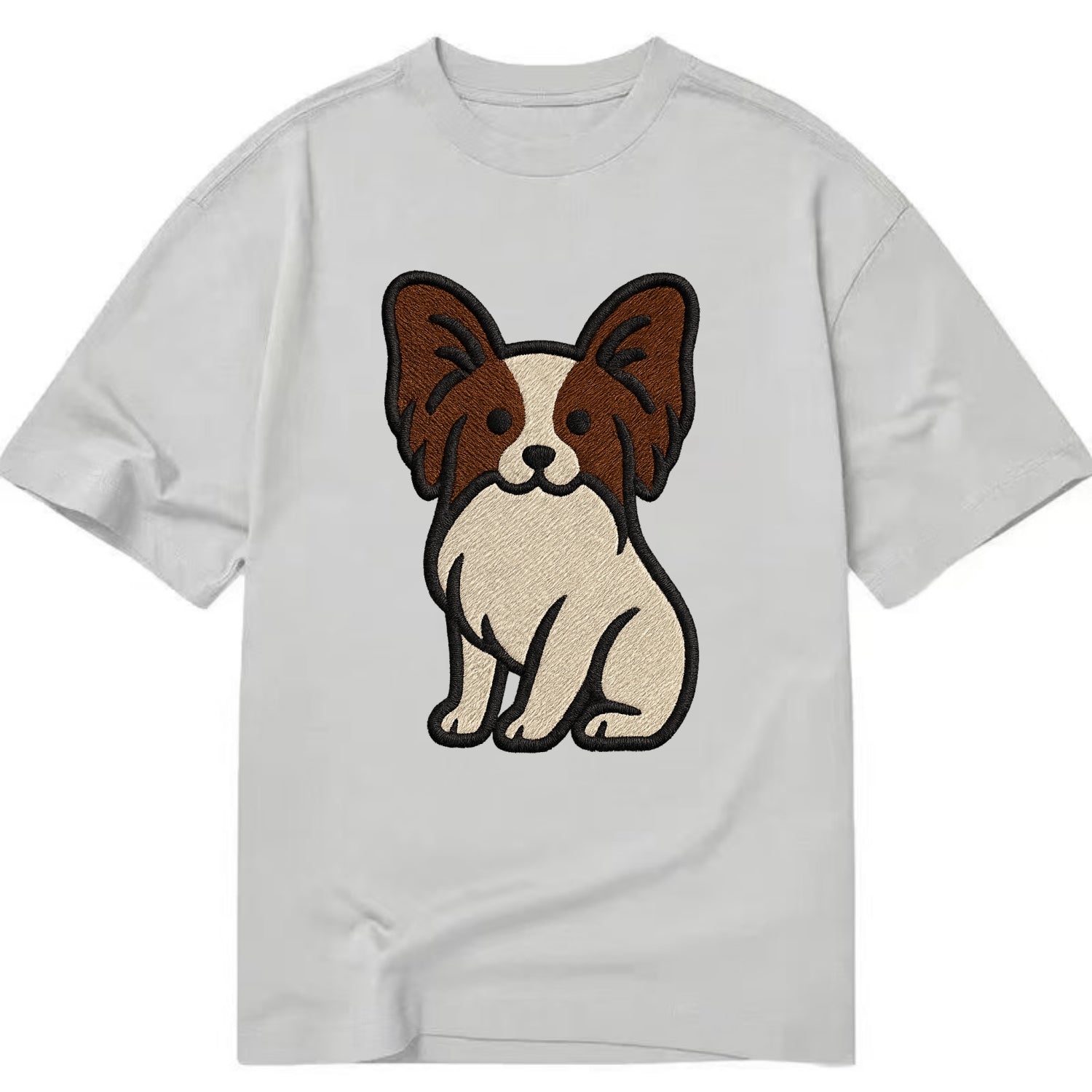 Papillon - White with brown ears sitting Classic T-shirt - Grey