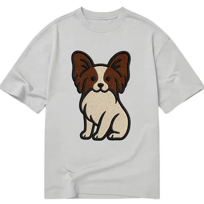 Papillon - White with brown ears sitting Classic T-shirt - Grey