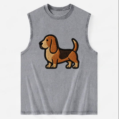 Basset Hound - Trendy low-rider design with prominent black outline - Vintage Washed Tank - Grey