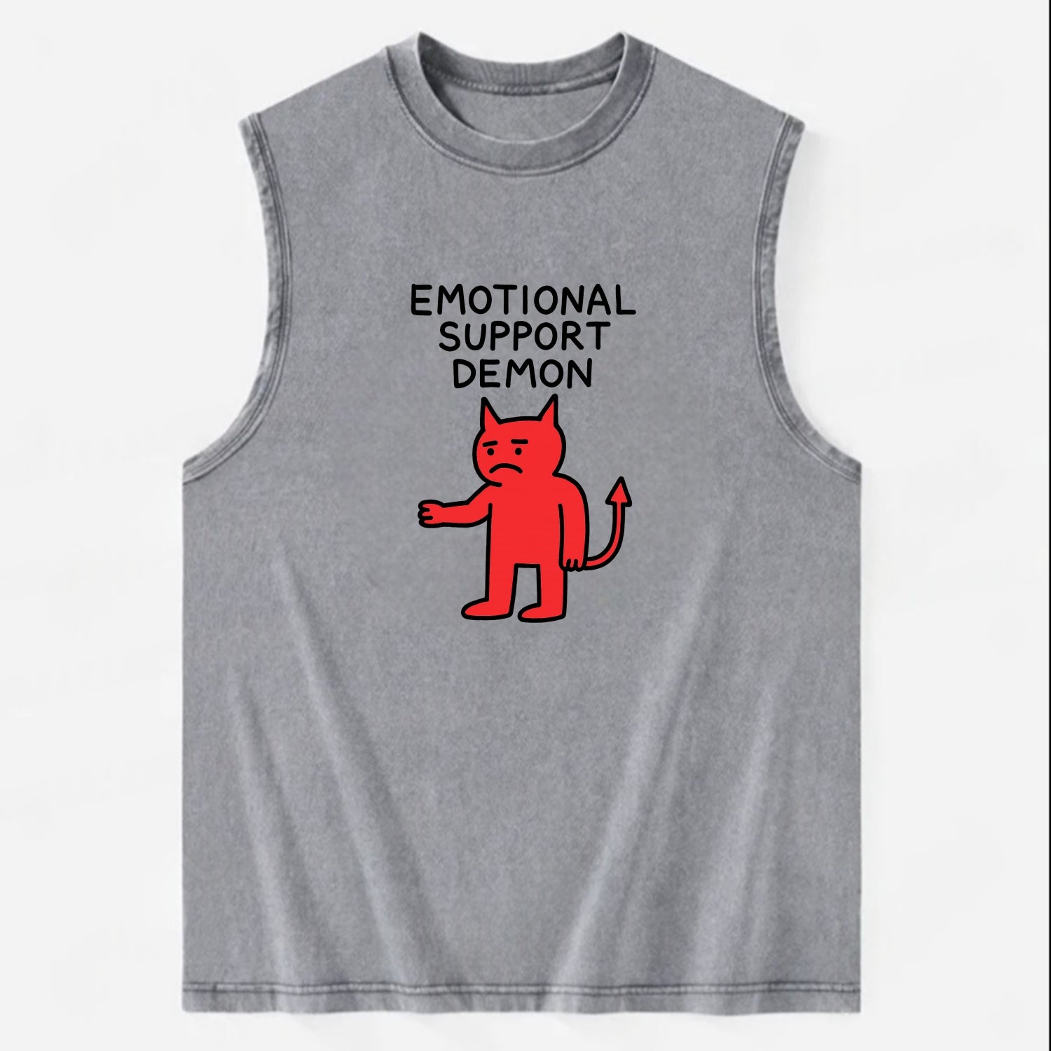 EMOTIONAL SUPPORT DEMON | Devil caring reluctantly - Vintage Washed Tank - Grey