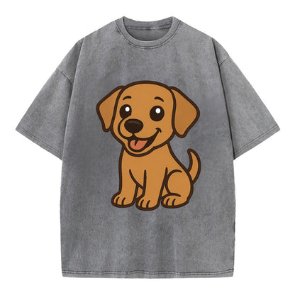 Labrador - Happy panting expression - Vintage T-shirt - Grey