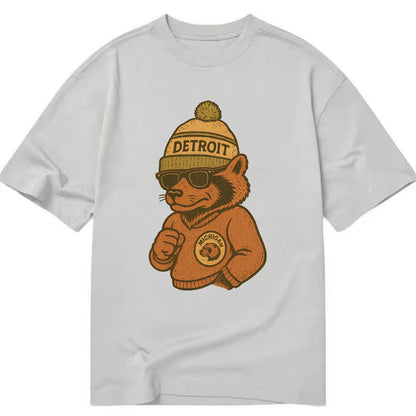 Michigan Wolverine wearing Detroit beanie with pom pom and wayfarer sunglasses - Classic T-shirt - Grey