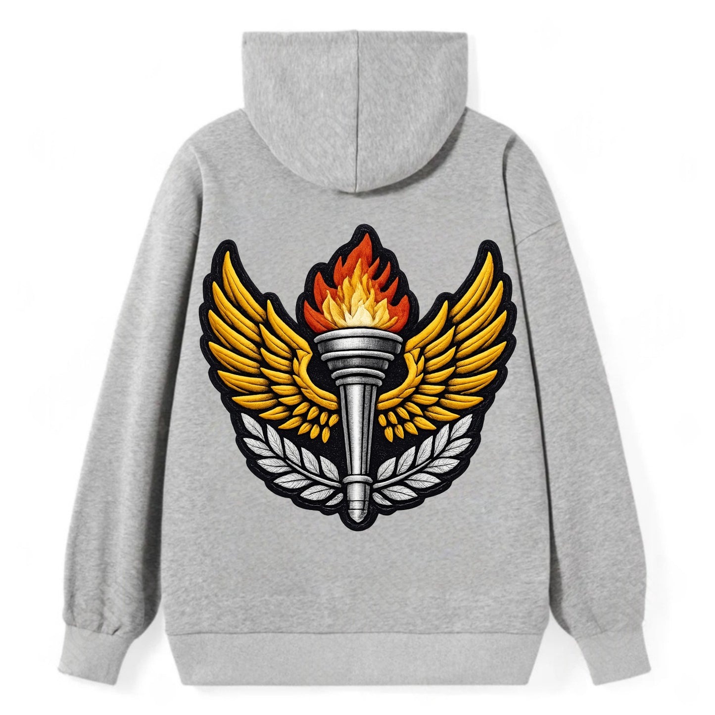 Embroidered patch design - TRACK AND FIELD TORCH - Olympic style torch - Classic Pullover Hoodie - Grey